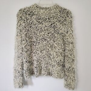 ENDLESS Rose XS Speckled Metallic Soft Fuzzy Mock Neck Sweater Cream Gold Black